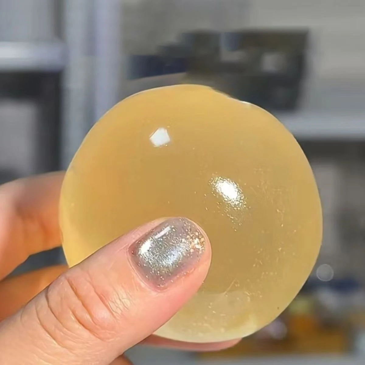 Maltose Mochi Squishy Fidget Toy – Soft Transparent Ball Squishy Fidget Toy PLUSH Yellow 6CM