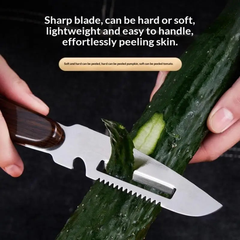 2-in-1 Serrated Vegetable Peeler & Knife – Wooden Handle Vegetable Peeler PLUSH