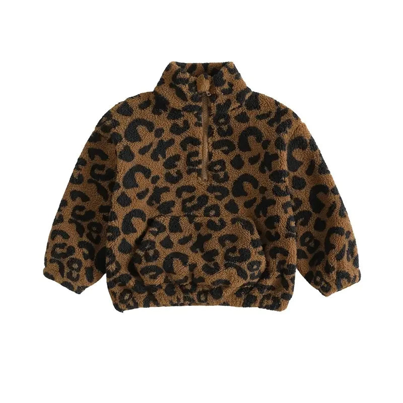 Toddler Fuzzy Leopard Print Quarter-Zip Sweatshirt 6M–4T Toddler Sweatshirt PLUSH