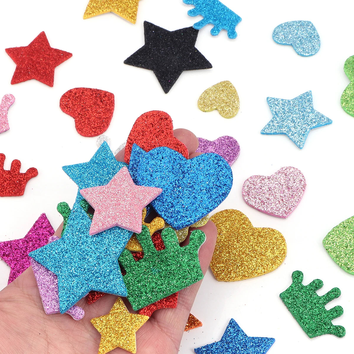 33pcs Glitter Foam EVA Stickers Heart Star Scrapbook Craft Foam Craft Stickers PLUSH
