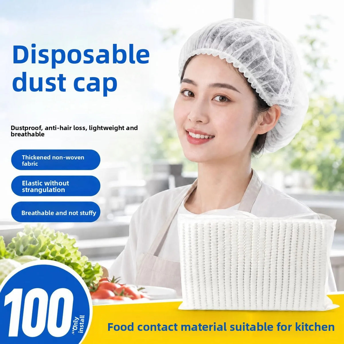 Disposable Non-Woven Hairnet Caps – Elastic Breathable Sanitary Disposable Hairnet Cap PLUSH