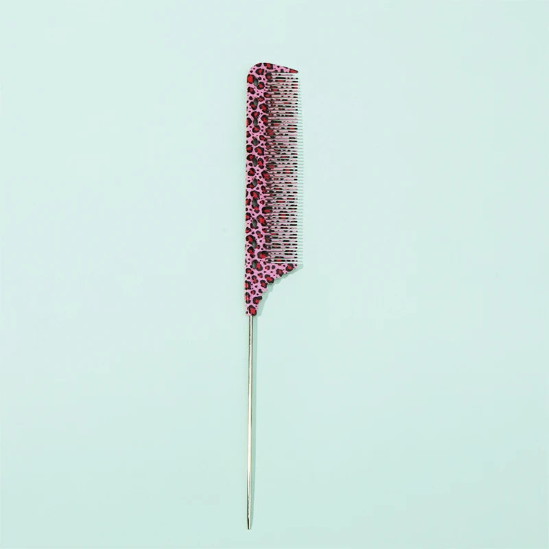 Anti-Static Rat Tail Combs – 8 Colorful Patterns | 1/3/8pcs Hair Styling Comb PLUSH Pink leopard print