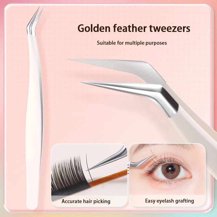 Stainless Steel Eyelash Tweezers for False Lash Grafting Eyelash Tweezers PLUSH Oblique pointed