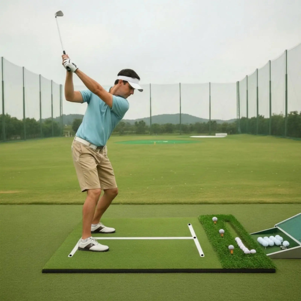 Golf Hitting Mat with Alignment Lines & Tee Holder Golf Training Mat PLUSH