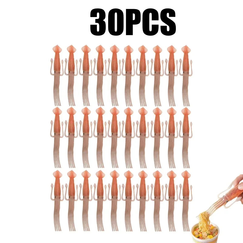Squid Shape Novelty Plastic Fork – Fun Dining Utensil Novelty Dining Fork PLUSH 30PCS