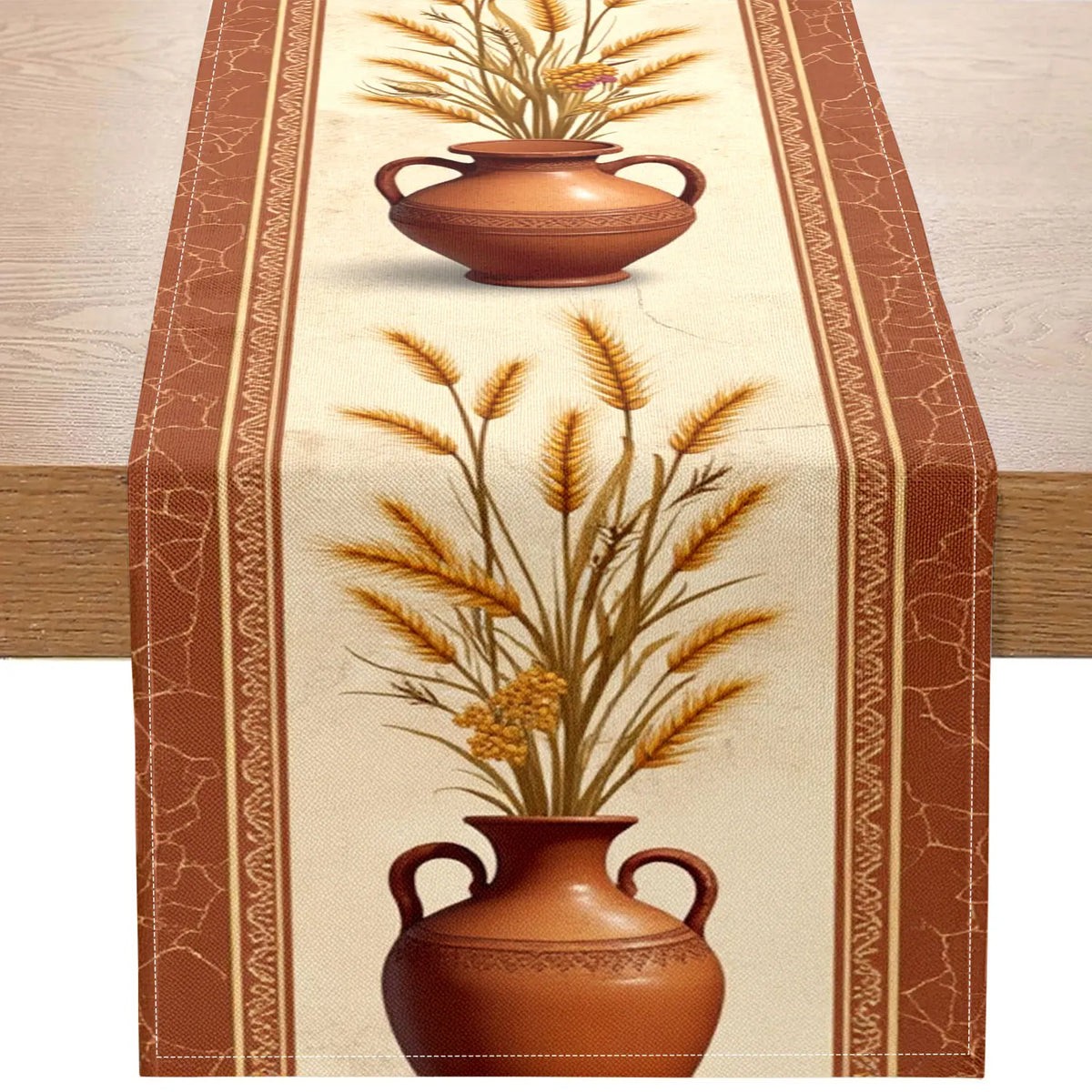 Vintage Wheat & Ceramic Pots Table Runner | Autumn Home Décor Table Runner PLUSH A 33X275Cm