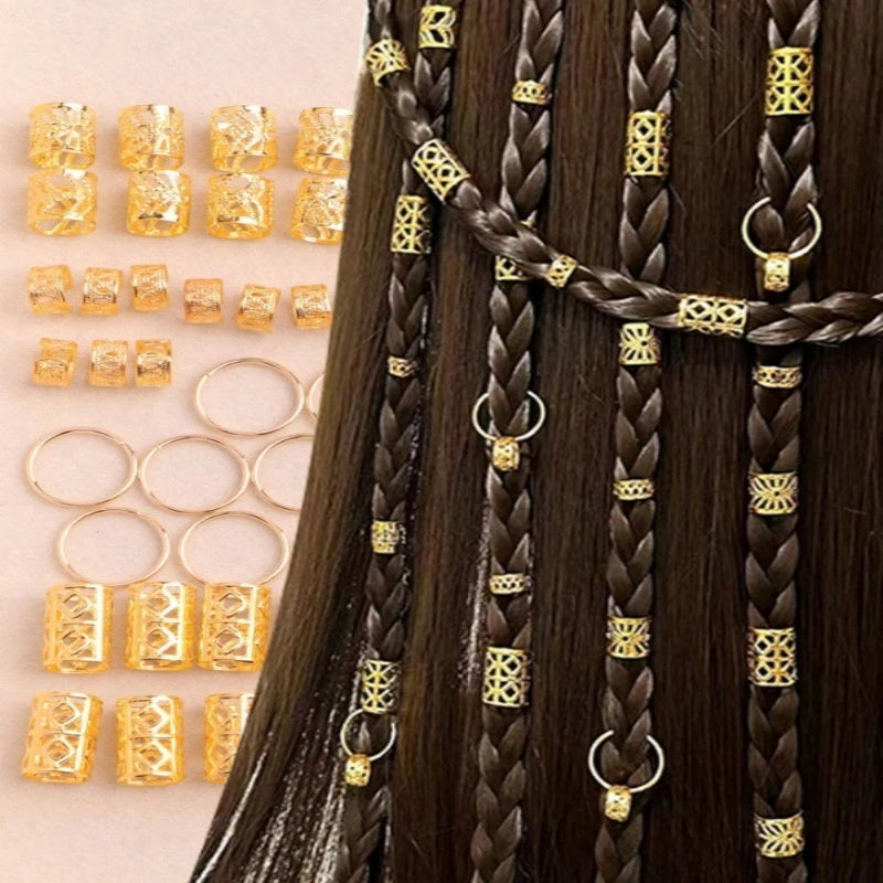 80pcs Metal Hair Braid Cuffs – Dreadlock Rings & Clips Set Hair Braid Cuffs PLUSH 80 pieces gold