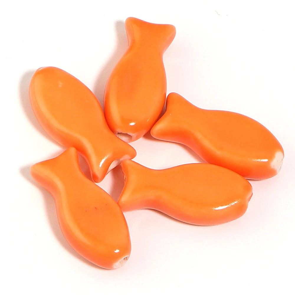 6pcs Jingdezhen Ceramic Fish Spacer Beads – DIY Jewelry Making Ceramic Spacer Beads PLUSH orange