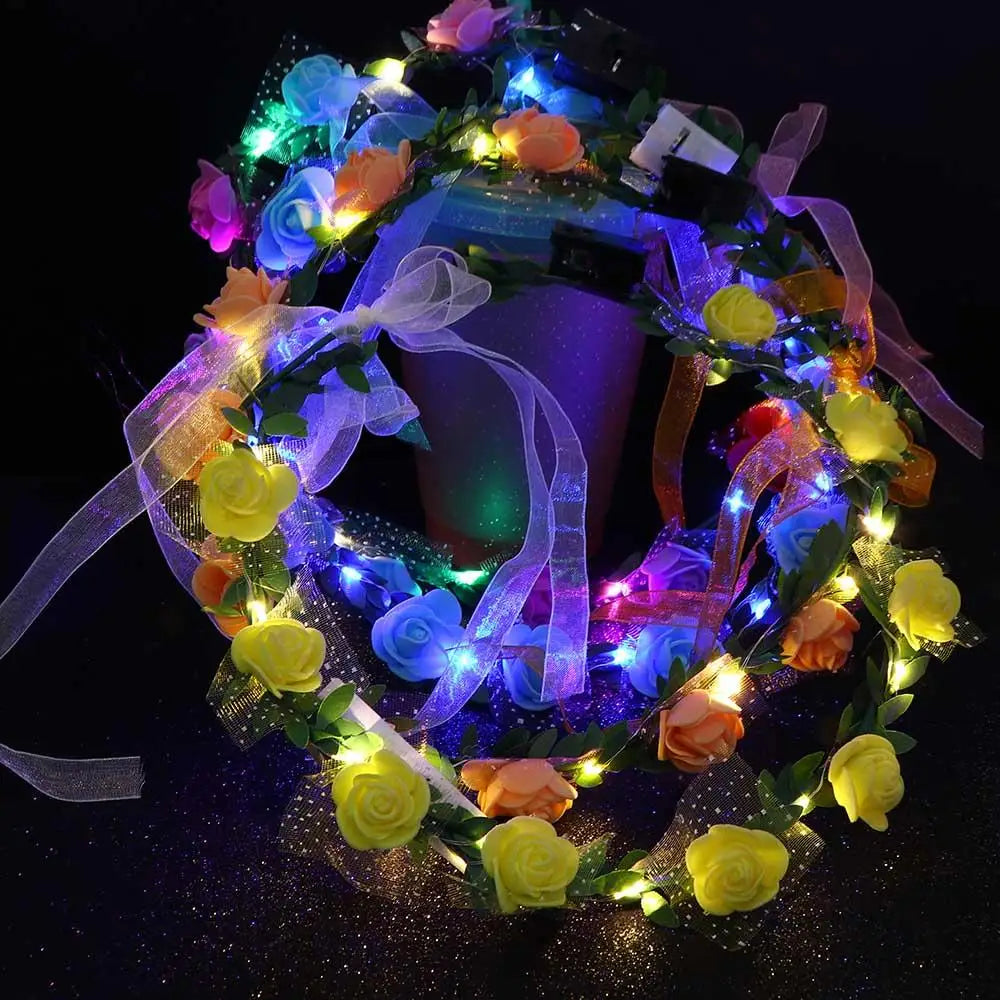 LED Flower Crown Headband – Luminous Garland Wreath for Women LED Flower Headband PLUSH