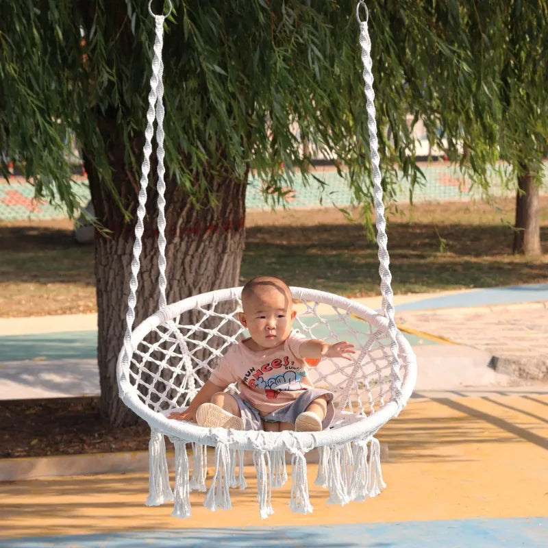 Nordic Macrame Hanging Chair – Boho Egg Swing with Fringe Macrame Swing Chair PLUSH