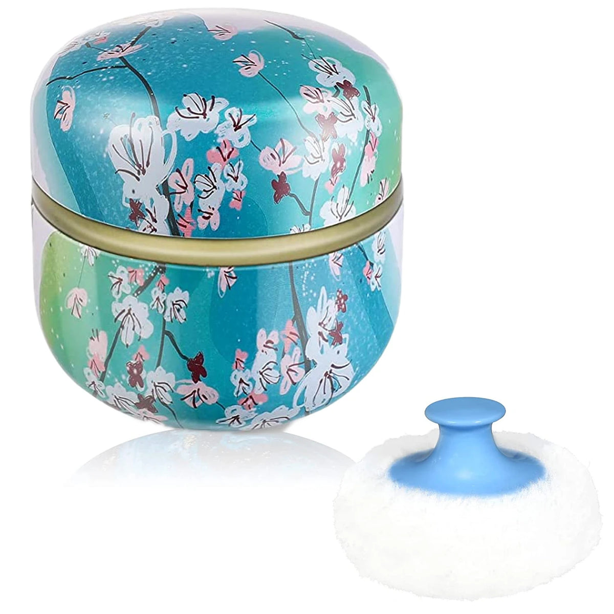 Loose Powder Container with Puff & Tinplate Case for Travel Powder Case & Puff PLUSH Light Blue