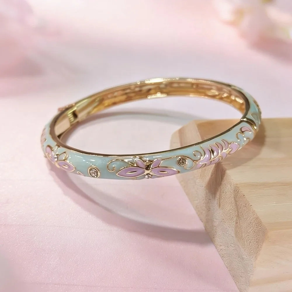 Vintage Cloisonne Enamel Bangle – Floral Butterfly Open Cuff Enamel Cuff Bangle PLUSH