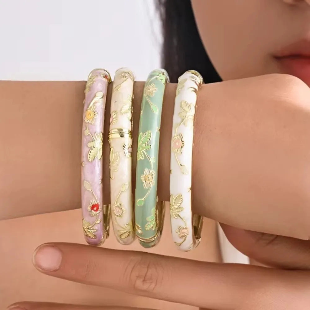 Flower Enamel Cloisonné Bangle – Vintage Filigree Bracelet Enamel Bangle PLUSH