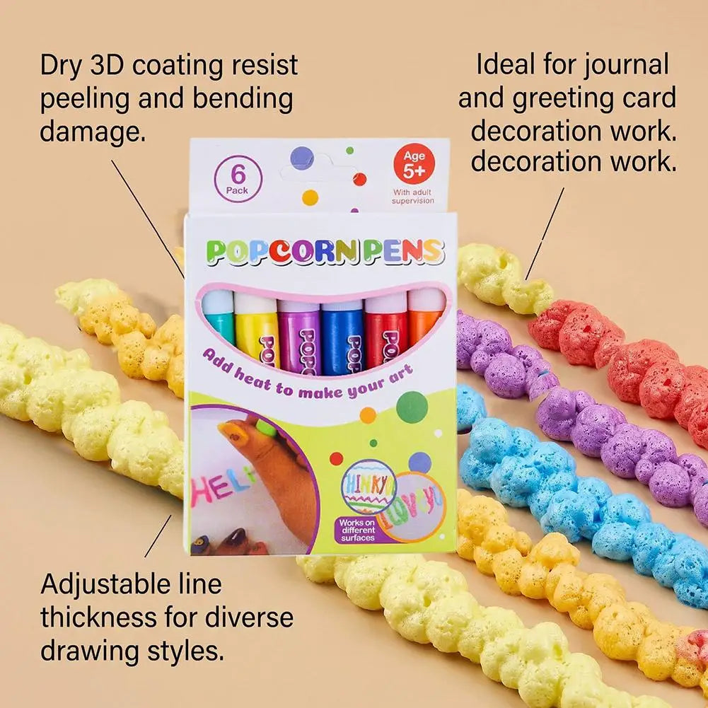 Puffy 3D Drawing Pens for Kids – DIY Popcorn Art Craft Set Kids Craft Drawing Pen PLUSH