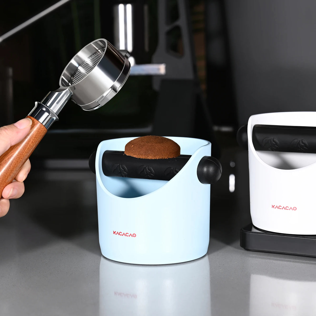 KACACAO Anti-Slip Coffee Knock Box – Espresso Grind Dump Bin Coffee Knock Box PLUSH