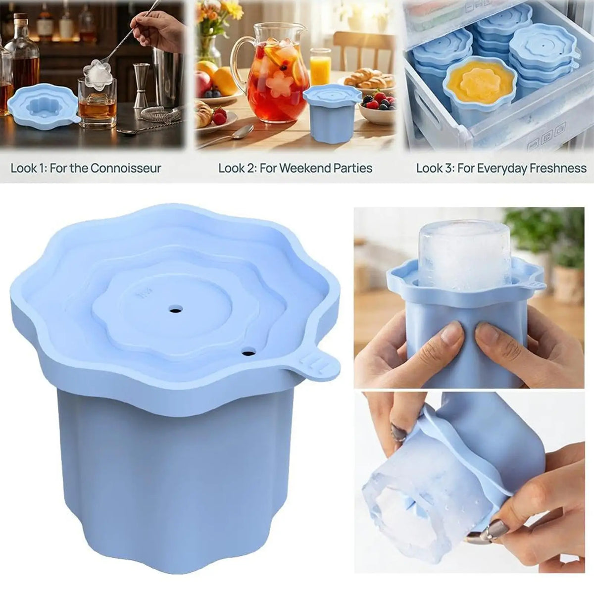 Silicone Cylinder Ice Mold with Lid – Cocktail & Whiskey Ice Maker Silicone Ice Mold PLUSH