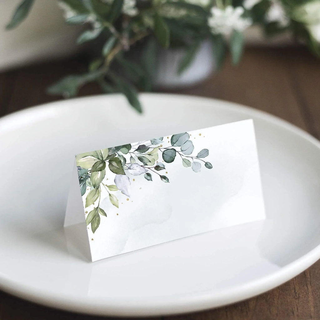 Green Leaf Watercolor Place Cards Pack of 50 – Pre-Scored Wedding Place Cards PLUSH