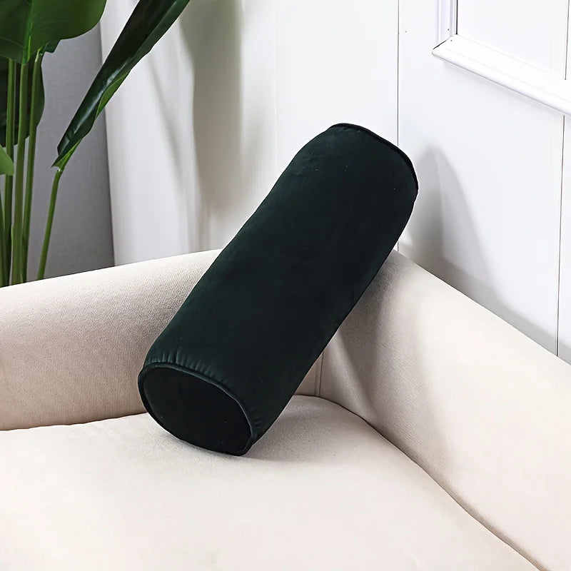 Classic Velvet Cylindrical Bolster Pillow | Soft Knit Home Decor Decorative Bolster Pillow PLUSH Black 50x17cm