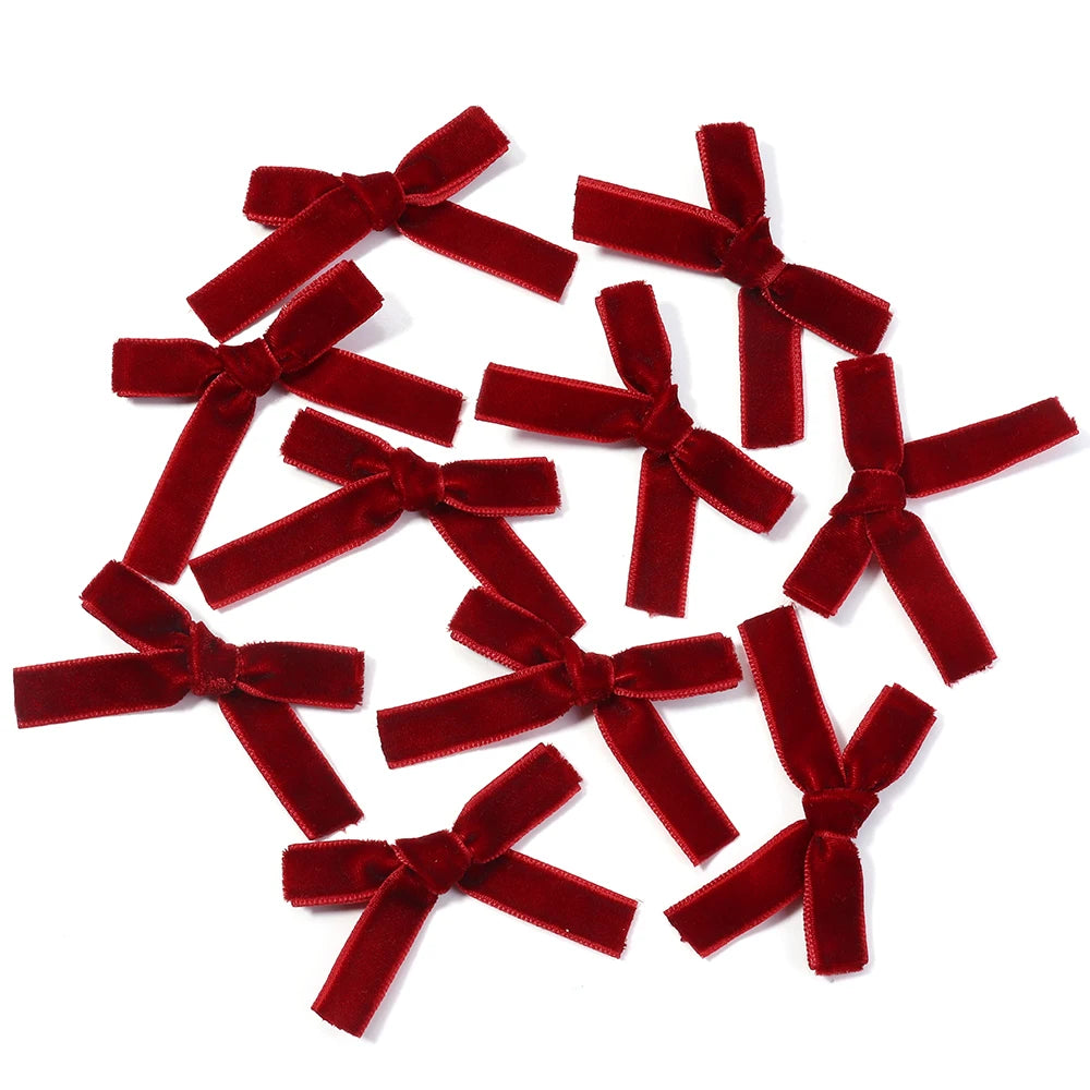 10pcs Velvet Bowknot Bows – DIY Jewelry & Christmas Decor Velvet Craft Bows PLUSH wine red 1cm