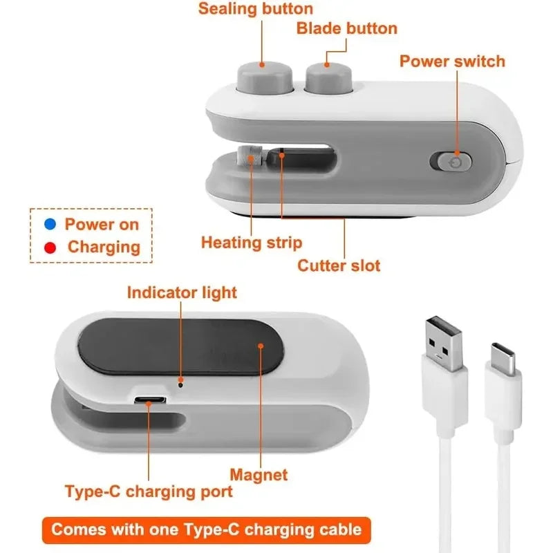 USB Rechargeable Mini Bag Sealer – Portable Heat Sealing Clip Bag Sealer Clip PLUSH