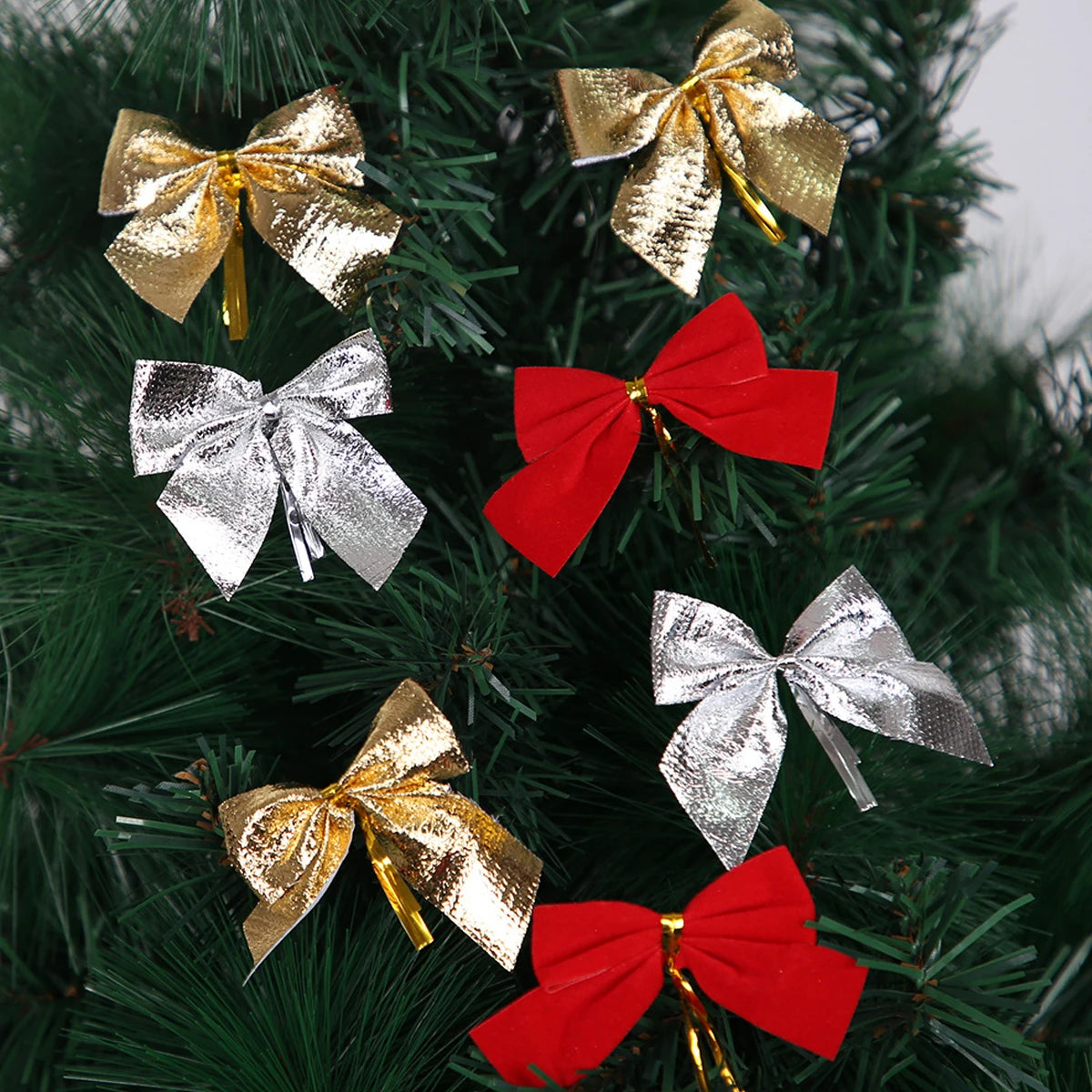 30pcs Handmade Fabric Ribbon Bows Gold Red DIY Gift Decor Decorative Ribbon Bows PLUSH