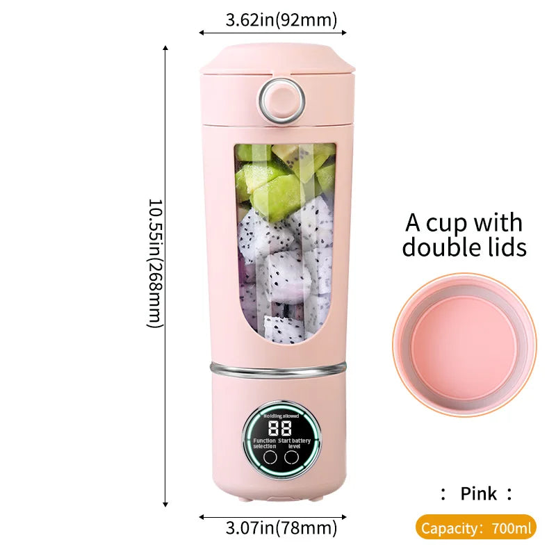USB Rechargeable Portable Juicer Mini Blender Cup – Dual Lids Portable Juicer Blender PLUSH Pink
