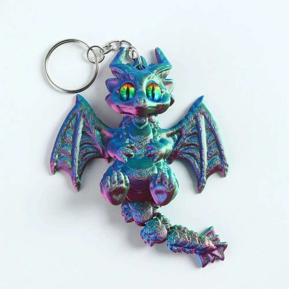 3D Printed Dragon Keychain – Articulated Gradient Keyring Novelty Keychain PLUSH