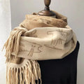 Women's Cat Print Pashmina Shawl Scarf with Tassels 190x65cm Pashmina Shawl Scarf PLUSH Beige