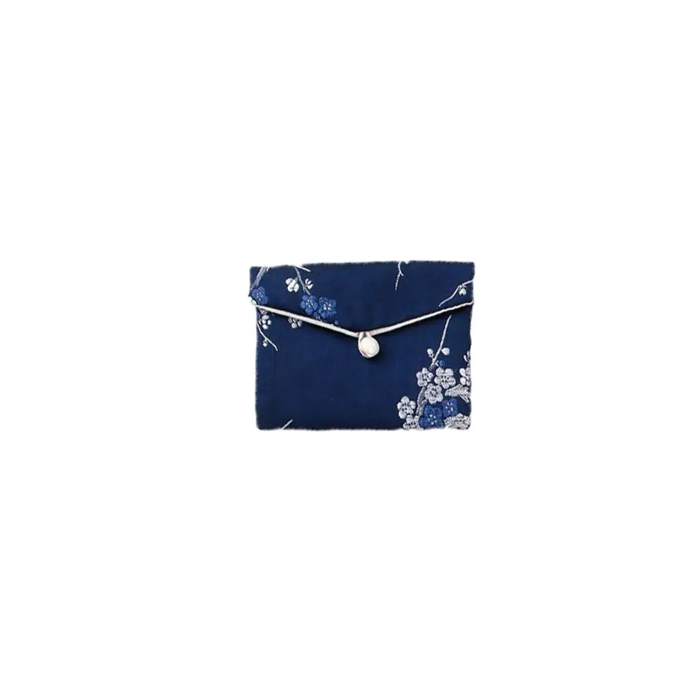 Satin Jewelry Storage Bag with Embroidered Buckle – 3 Sizes Jewelry Storage Bag PLUSH Navy Blue M