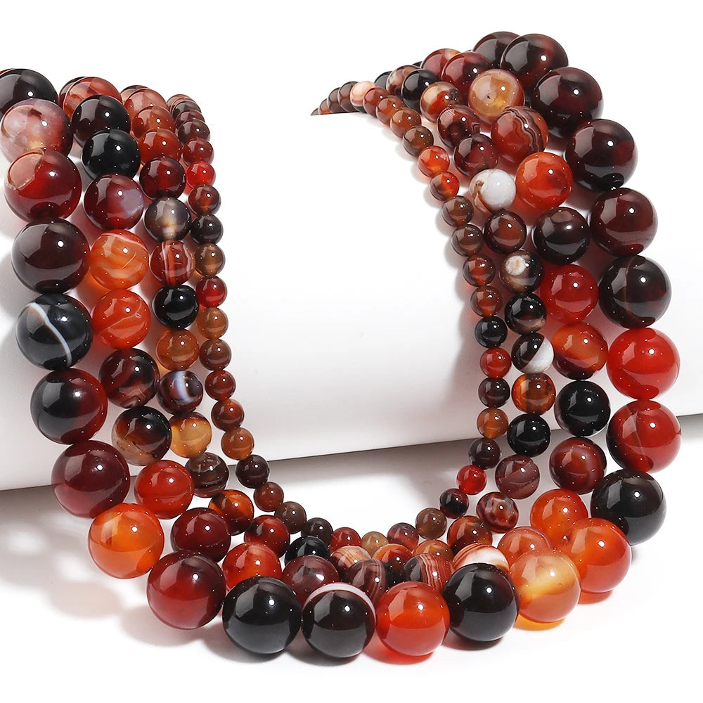 Red Brown Stripe Agate Stone Beads 4–10mm | DIY Jewelry Natural Stone Beads PLUSH