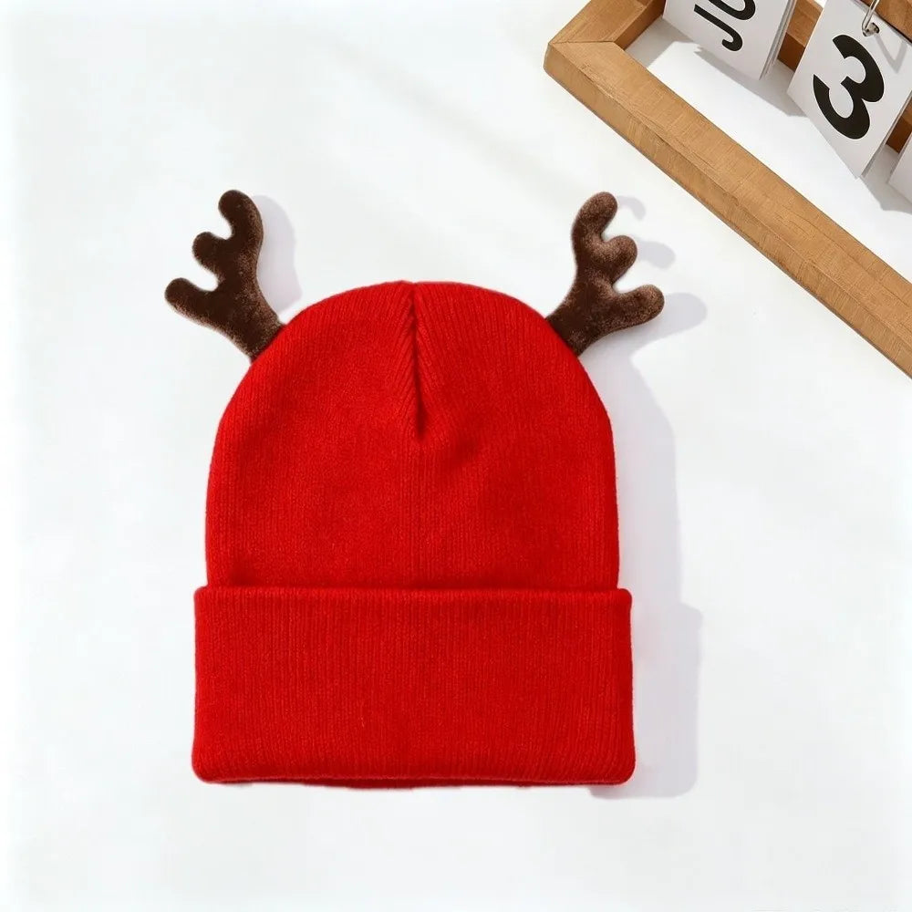 Reindeer Antler Knit Beanie – Cozy Christmas Cosplay Hat Knit Beanie Hat PLUSH Style A