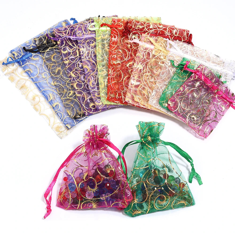 10pcs Gold Eyelash Organza Drawstring Bags – Gift & Jewelry Pouches Gift Pouches PLUSH