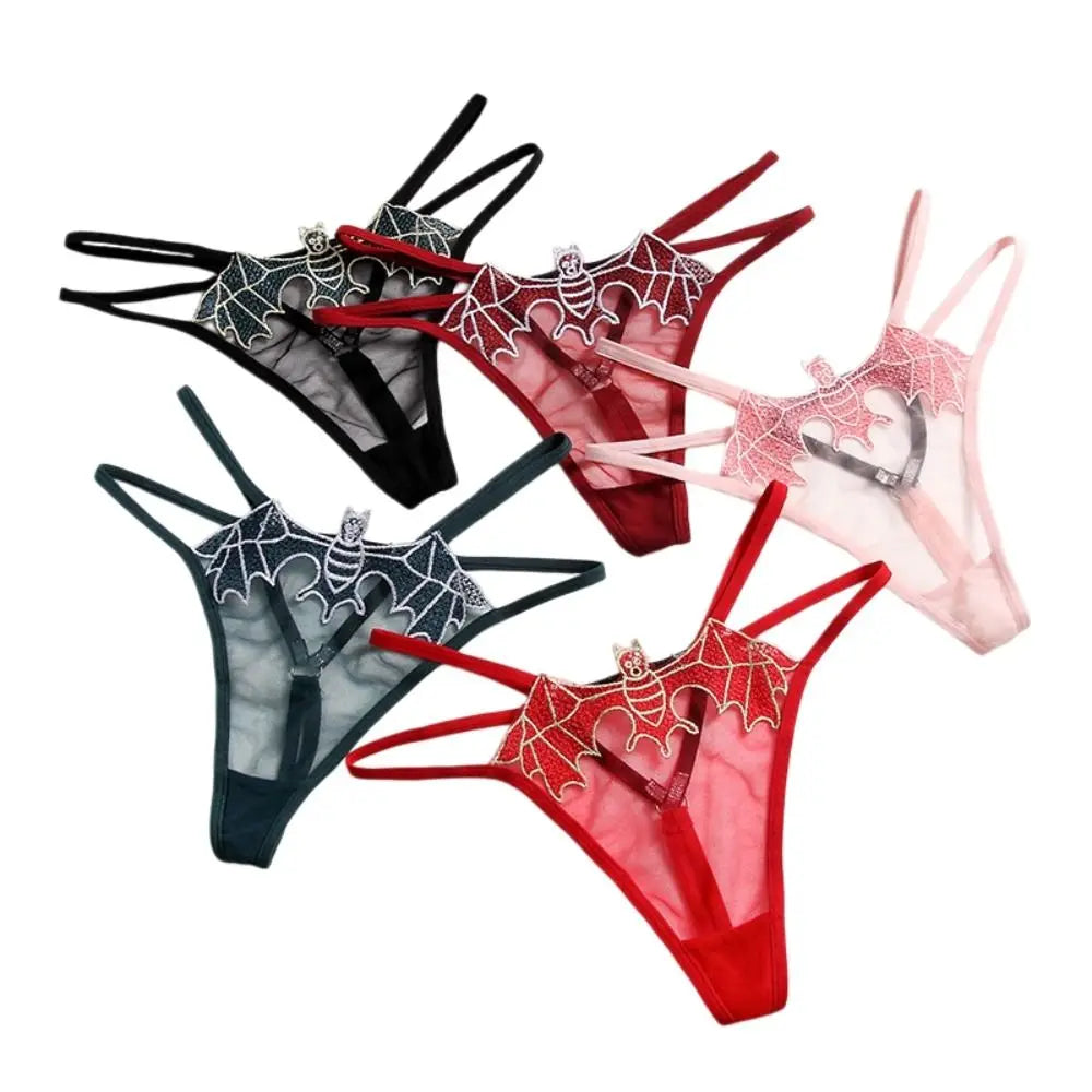 Bat Embroidery Transparent Thong | Women's Low-Rise T-Back Panty Women's Thong Panties PLUSH