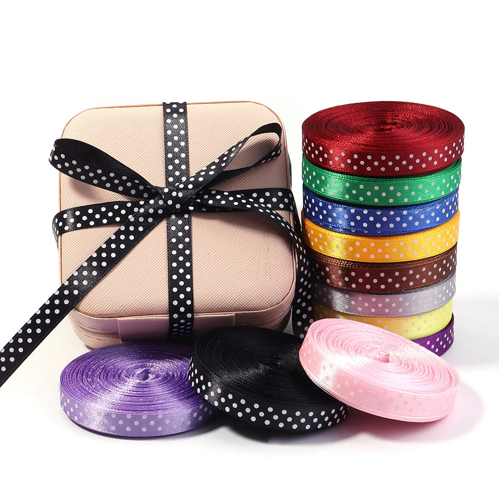 20 Yards Polka Dot Polyester Ribbon 1cm | Gift Wrapping & Bows Craft Ribbon PLUSH