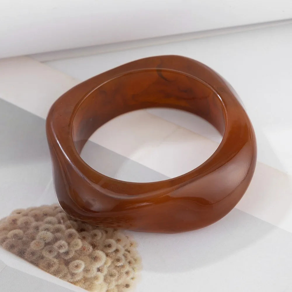 Vintage Chunky Acrylic Bangle – Bohemian Punk Wide Bracelet Acrylic Bangle Bracelet PLUSH Dark Coffee