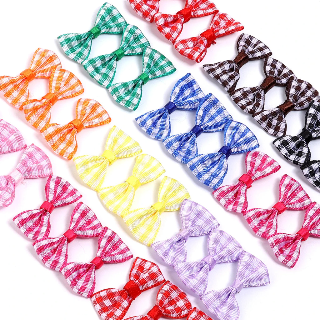 30pcs Plaid Tartan Mini Ribbon Bows – DIY Gift & Hair Decor Ribbon Bow Embellishments PLUSH