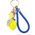 Lemon Keychain Rhinestone Leaf Charm & Braided Rope Strap Fashion Keychain PLUSH Royal Blue