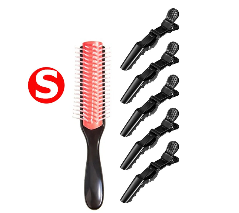 Wide Teeth Paddle Detangling Brush & 6 Hair Clips Set Hair Brush Set PLUSH S
