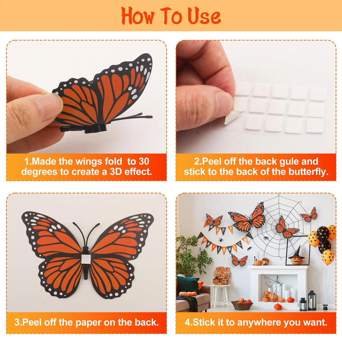3D Monarch Butterfly Wall Decor – Orange Artificial Butterflies Butterfly Wall Decor PLUSH