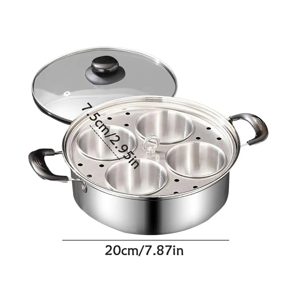 Stainless Steel Egg Poacher Steamer 4-Cup Cooker Pot – Red Egg Poacher Steamer PLUSH Red