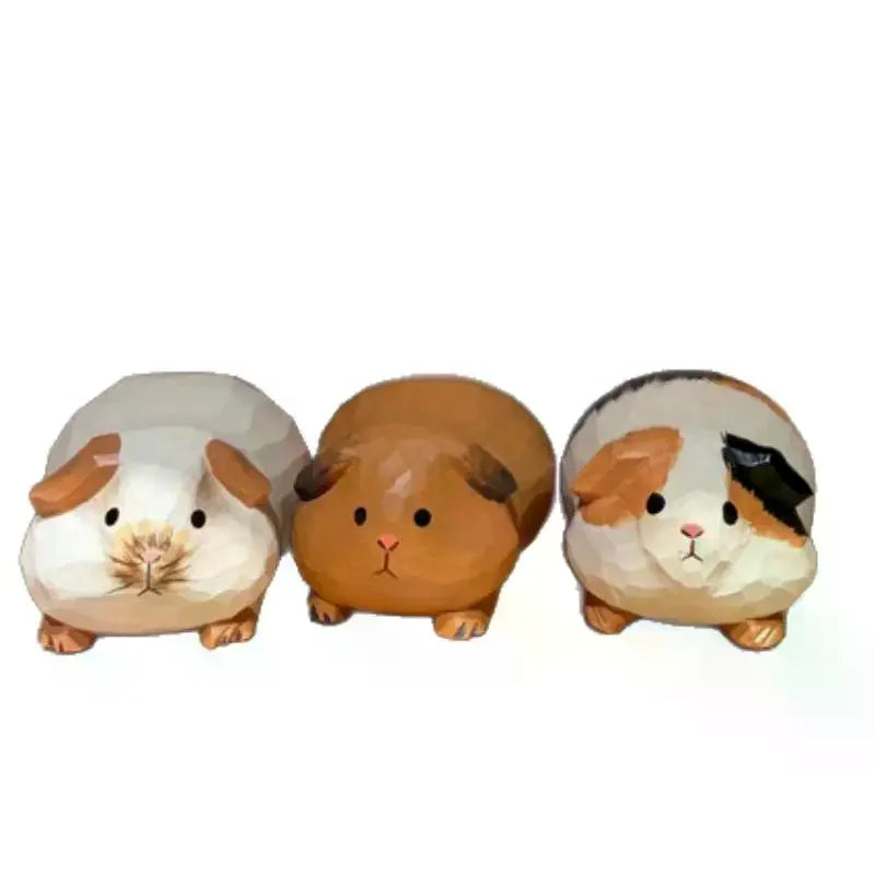 Hand Carved Wooden Guinea Pig Figurine – Cavy Statue Décor Wood Carved Figurine PLUSH