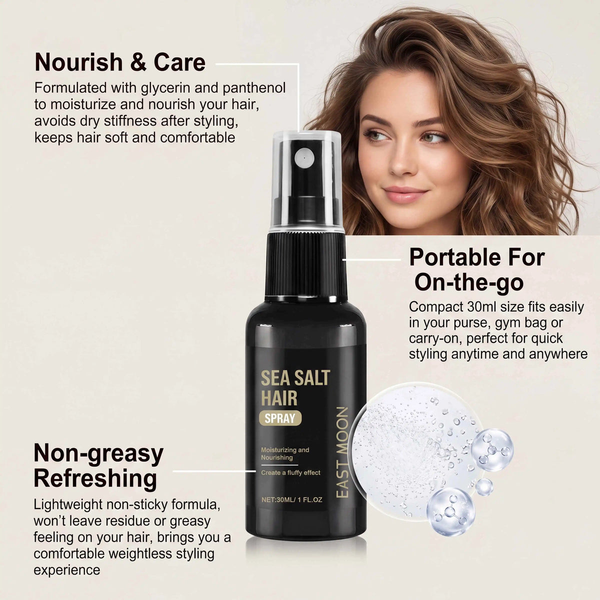 Sea Salt Hair Texturizing Spray – Volume, Texture & Hold 30ml Hair Texturizing Spray PLUSH