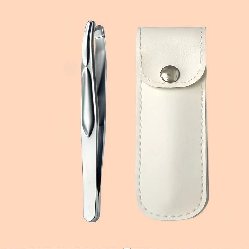Ouriner Round Tip Tweezers for Brows & Beard with Case Eyebrow Tweezers PLUSH Silvery with bag