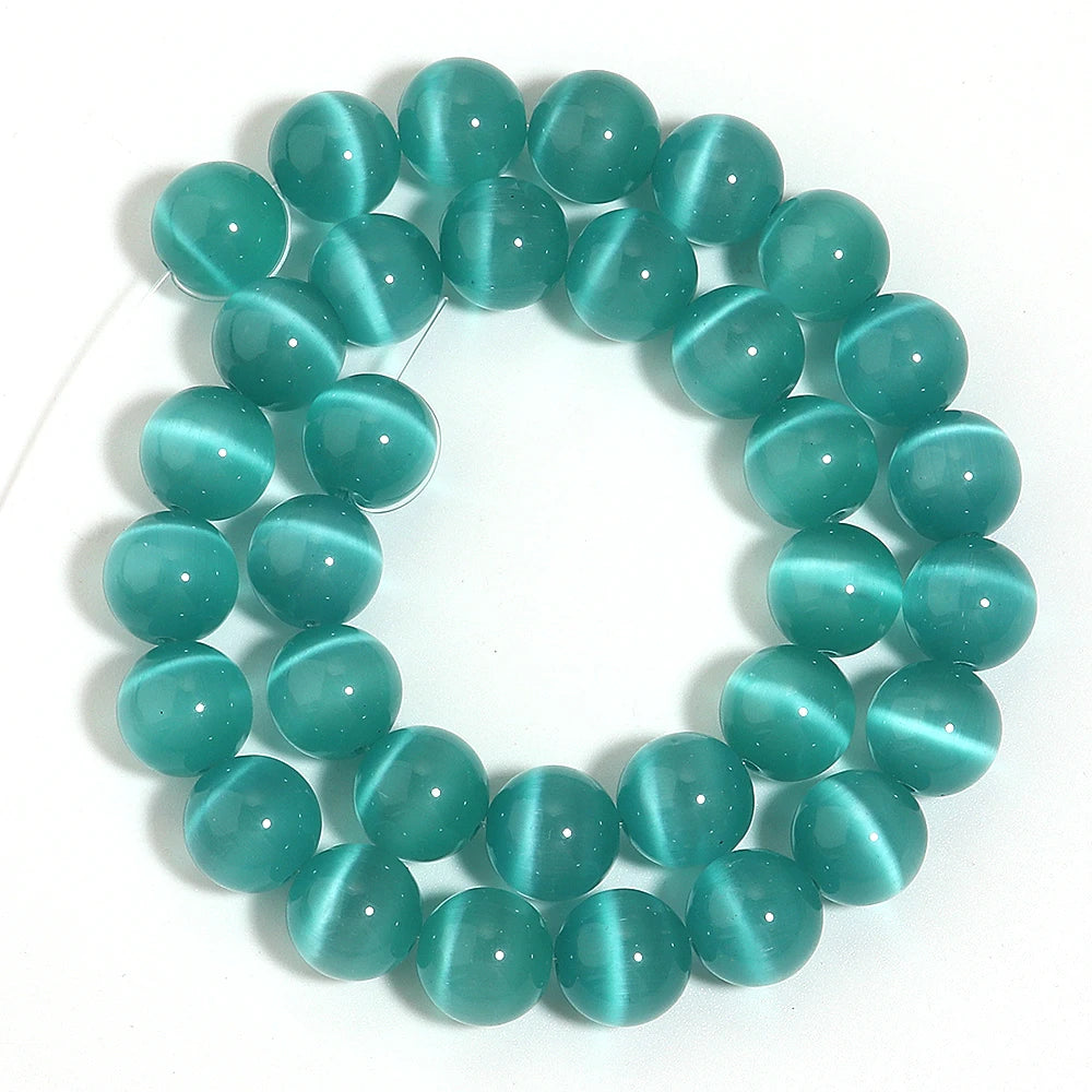 Teal Blue Cat Eye Stone Beads 4–12mm | DIY Jewelry Making Jewelry Making Beads PLUSH 12mm