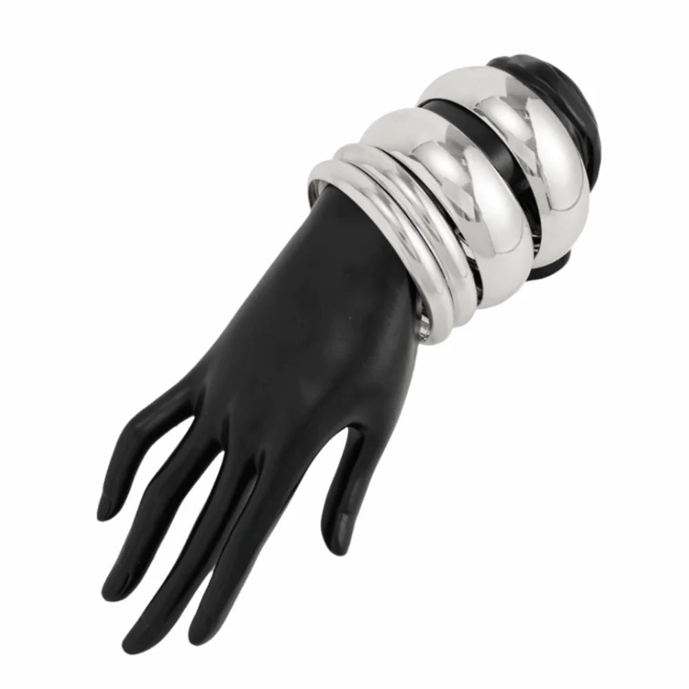 Vintage Punk Metal Bangle Set – Stackable Wide Bracelets 3–8pc Stackable Bangle Set PLUSH 4Pcs White
