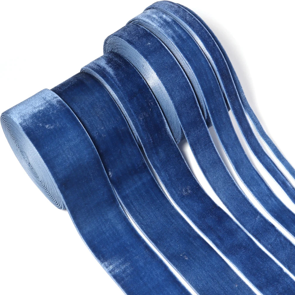 Deep Blue Flocking Ribbon 10 Yards | 6–38mm DIY Craft Décor Flocking Craft Ribbon PLUSH