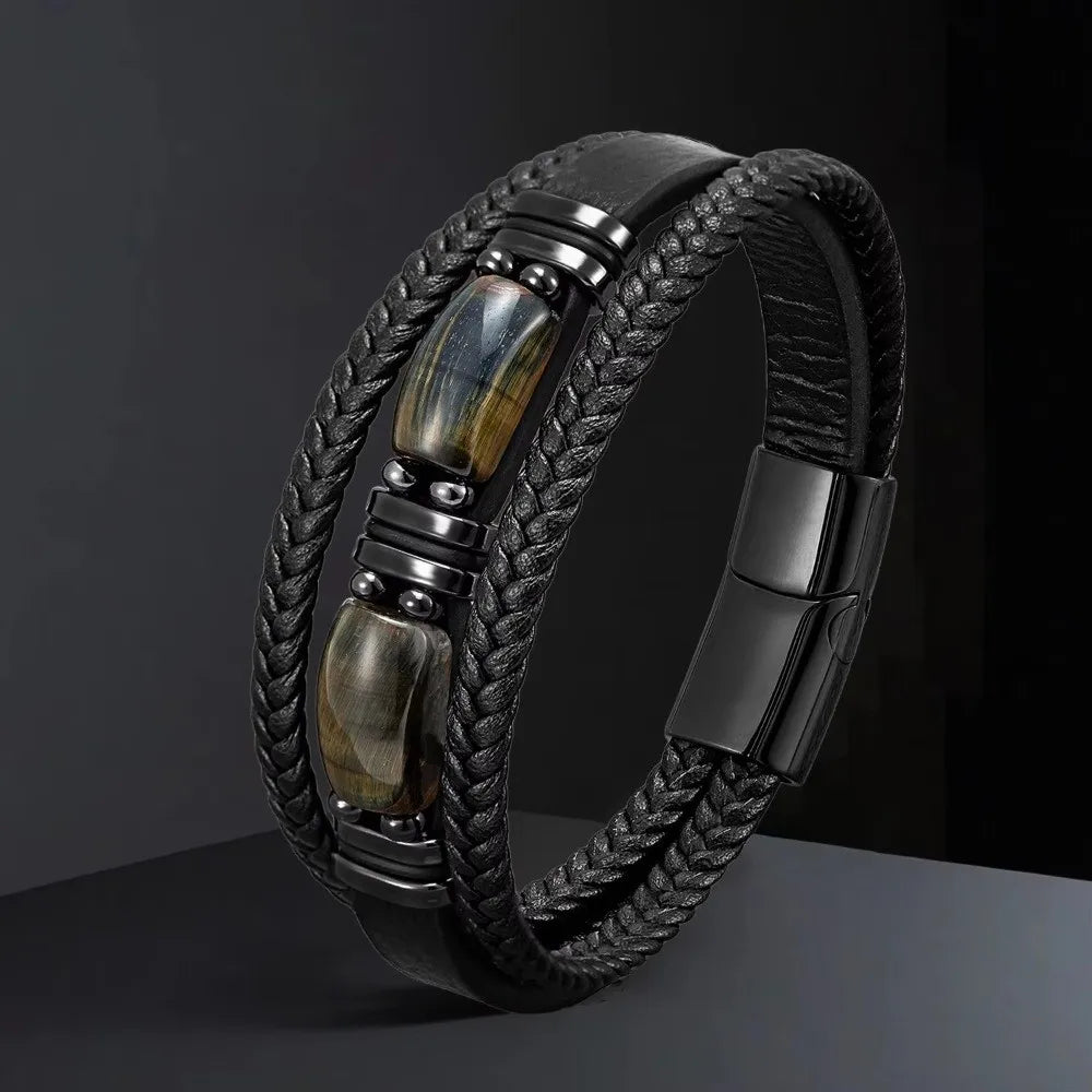 Tiger Eye Stone Magnetic Buckle Men's Bracelet – Stainless Steel Men's Stone Bracelet PLUSH