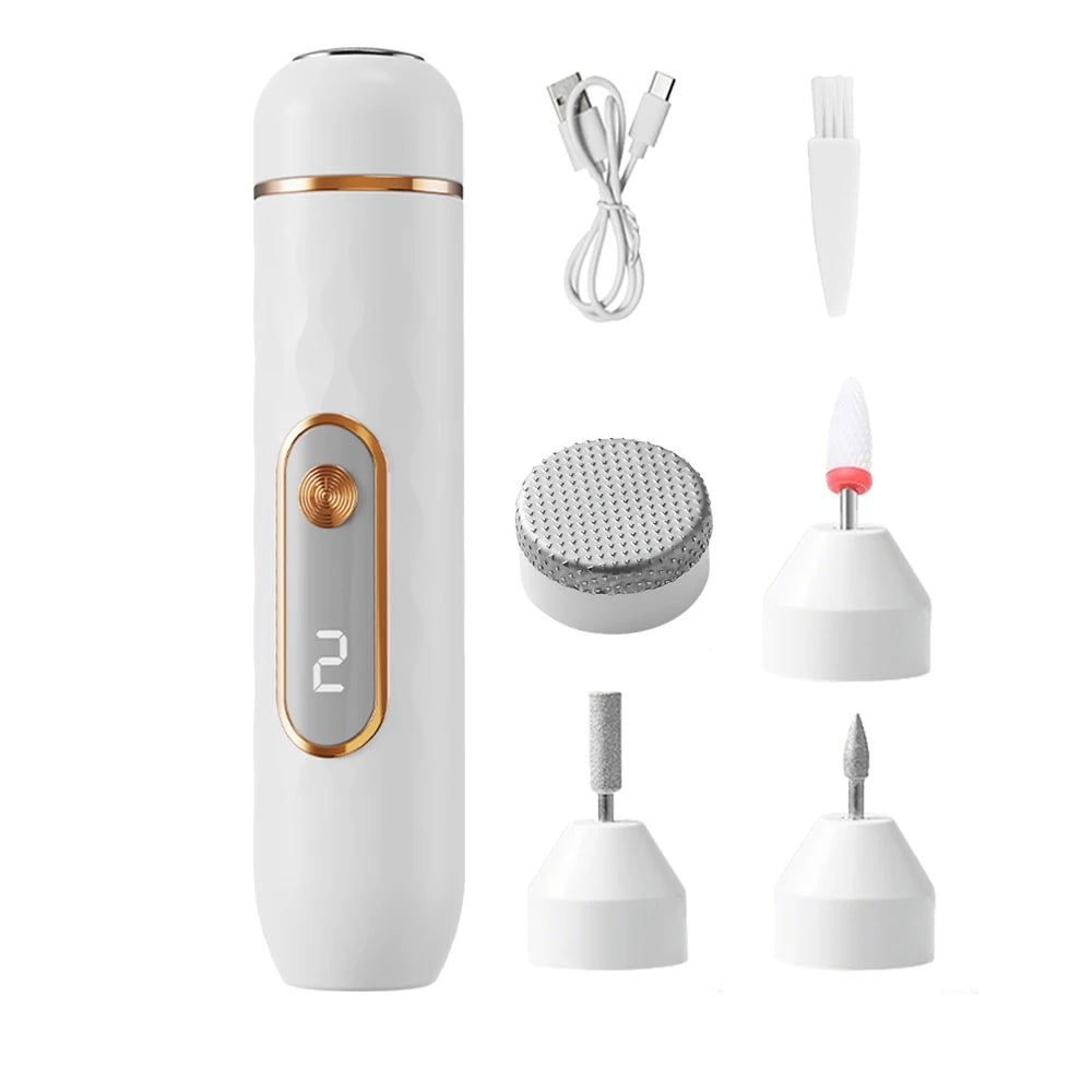 2-in-1 Electric Foot Callus Remover & Nail Polisher Tool Electric Pedicure Tool PLUSH White USB Type-C