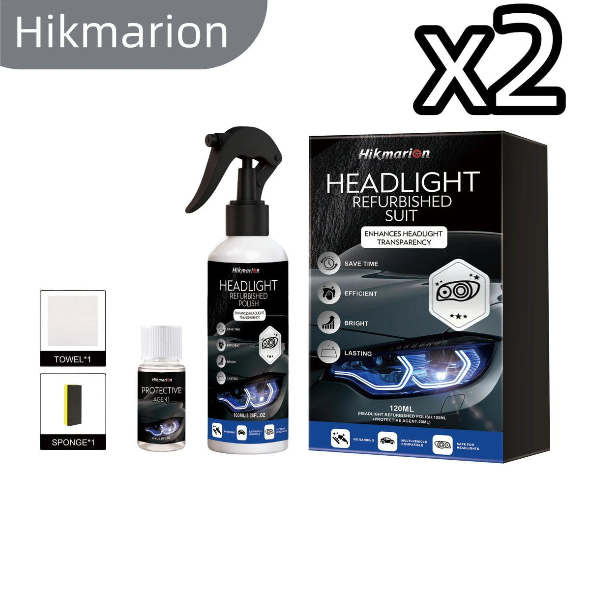 Hikmarion Headlight Restoration Kit – Polish & Lens Cleaner Headlight Restoration Kit PLUSH 2SET