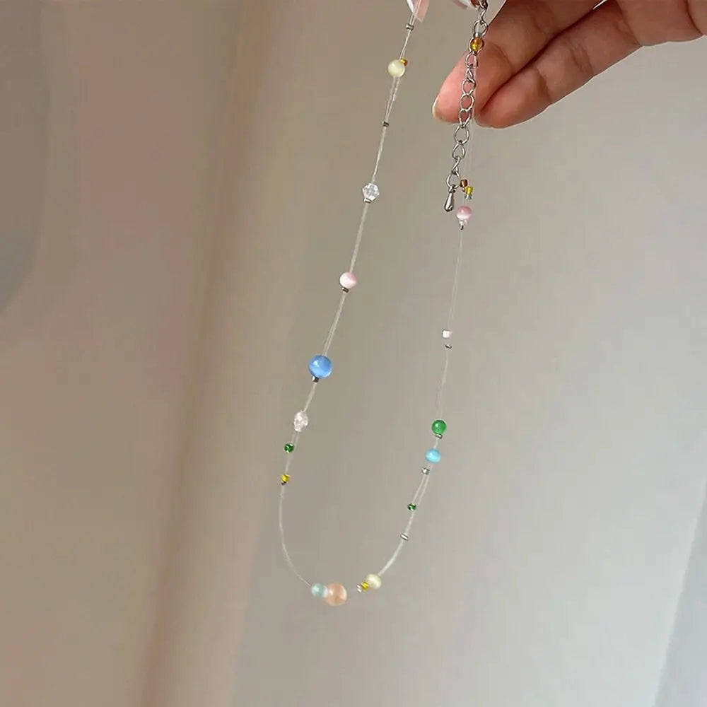Vintage Korean Style Colorful Beaded Resin Clavicle Necklace Beaded Choker Necklace PLUSH